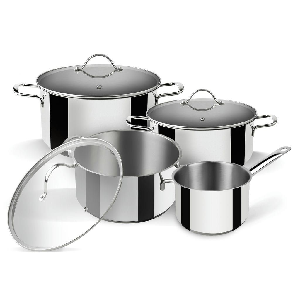 Pack de ollas de cocina inoxidable 7 piezas - Apta para lavavajillas - Rápida y fácil de limpiar - Resistente al horno hasta 250 ºC y tapa 180ºC - Adecuada para vitrocerámica, gas, eléctrica - Fácil de limpiar, se puede meter en en lavavajillas