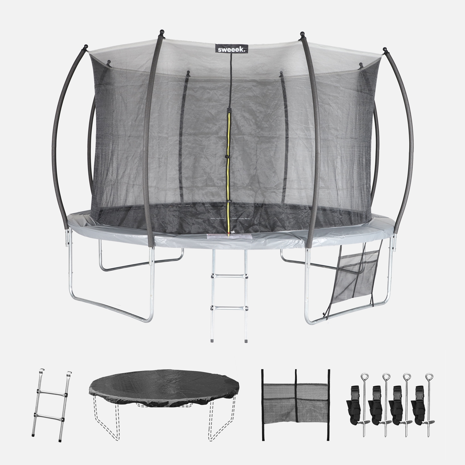 sweeek - Trampolín 370cm red interior con pack de accesorios , Saturne Inner XXL , 365x365x80