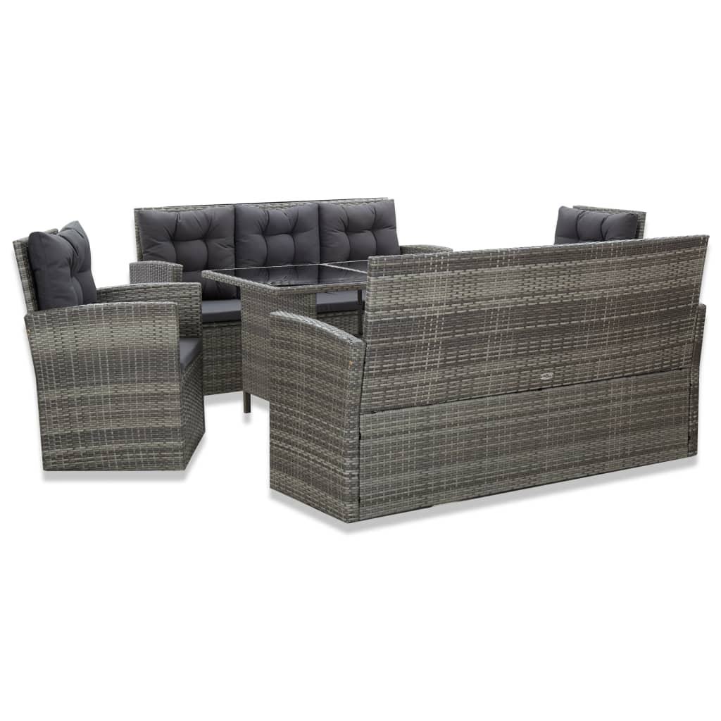 vidaXL Set de muebles de jardín 10 pzas y cojines ratán sintético gris