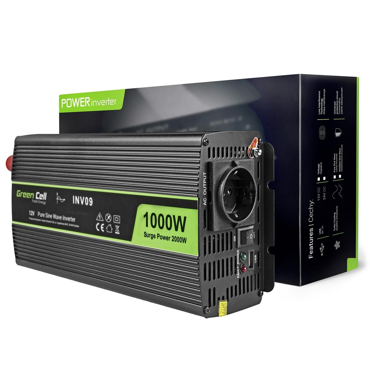 INVERSOR GREEN CELL INV09 12V-230V 1000W/2000W