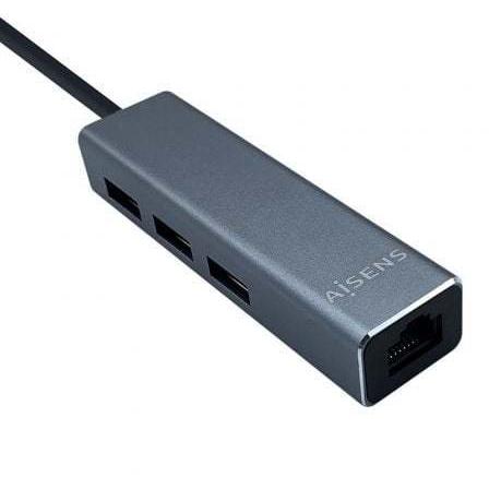 Hub USB Tipo-C Aisens A109-0396/ 3xUSB/ 1xRJ45/ Gris