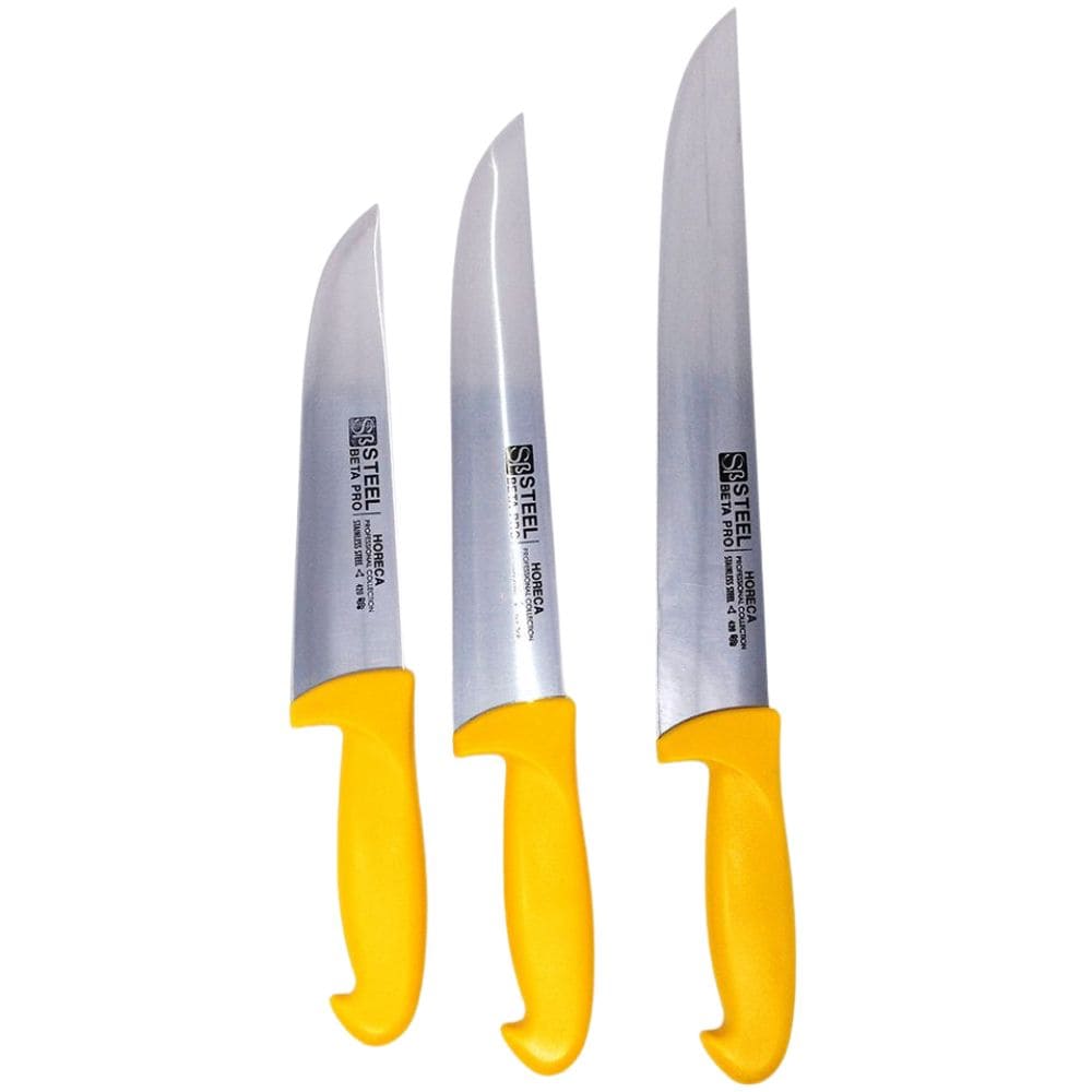 Juego de cuchillos de cocina en acero inoxidable de alto rendimiento (3 piezas) Steel Beta Pro, 3 cuchillos carniceros profesionales (20 cm, 25 cm y 30 cm), mango de polipropeno CRC Juegos de cuchillos de cocina  CRC menaje