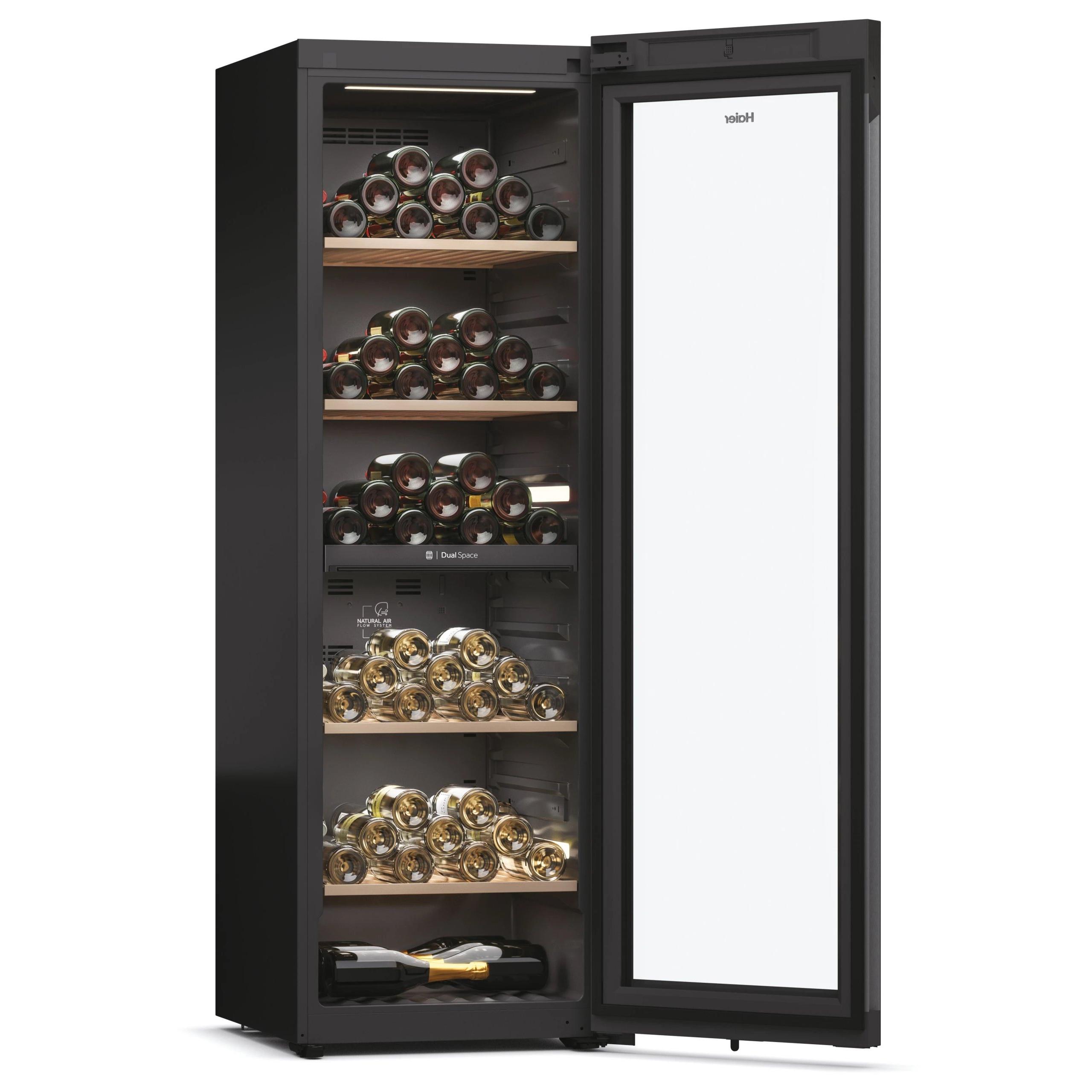 Haier - Vinoteca independiente HWS236GDEH1 para colección de vino, capacidad 236 botellas y 448 L, 4 estantes, clase energética E, color negro