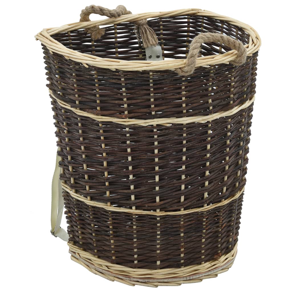 vidaXL Cesto de Leña con Correas Sauce Natural Cesto para Leña Dimensiones 44.5 x 37 x 50 cm, 50 x 44 x 58 cm, 57 x 51 x 69 cm