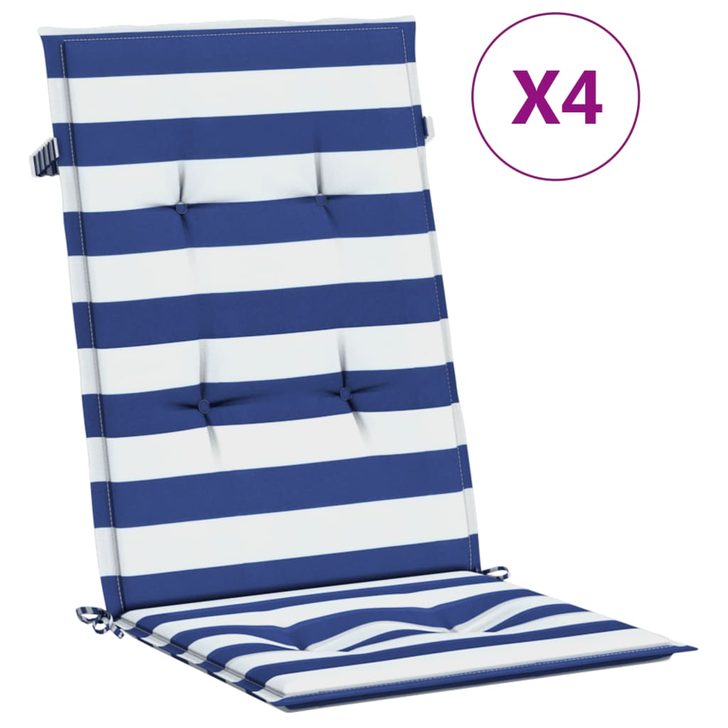 Vidaxl Cojines para Sillas con Respaldo Alto 4 Uds Tela 120 X 50 X 3 Cm - Color Rojo Vino Tinto - Estampado de Hojas - Azul y Blanco - Cojín Decorativo de Asiento - Cojines de Muebles de Salon