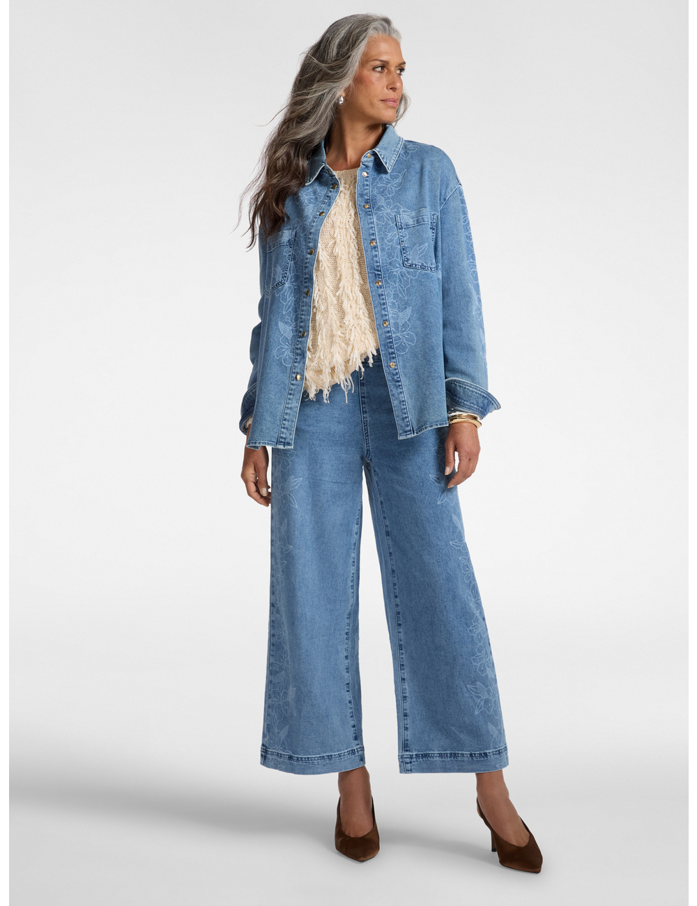 Elena Mirò - Jeans florales de pierna ancha