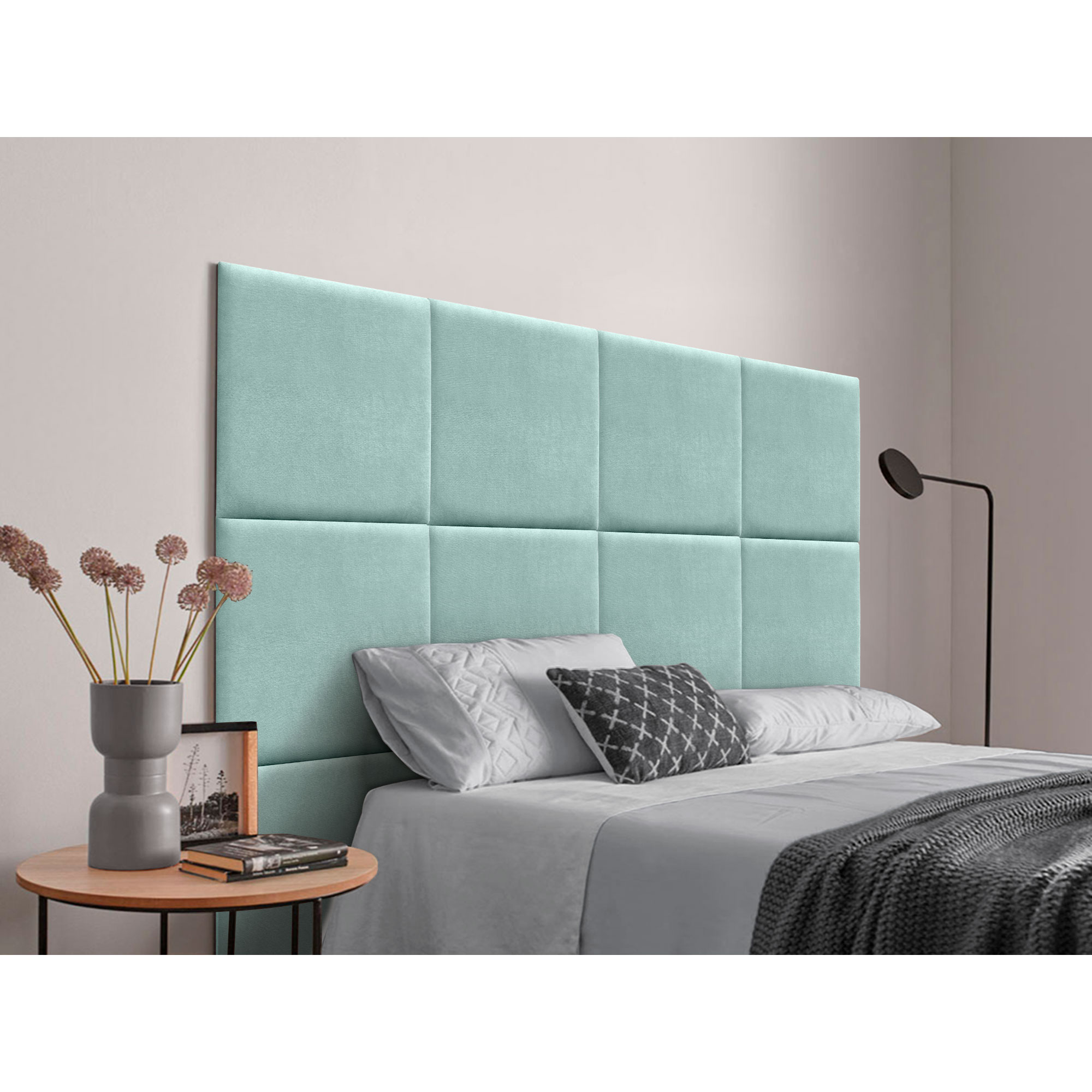 DHOME Cabecero Tapizado Compuesto de Paneles Autoadhesivos Intercambiables de Tela Acualine Cama Lujo Dormitorio Acolchado
