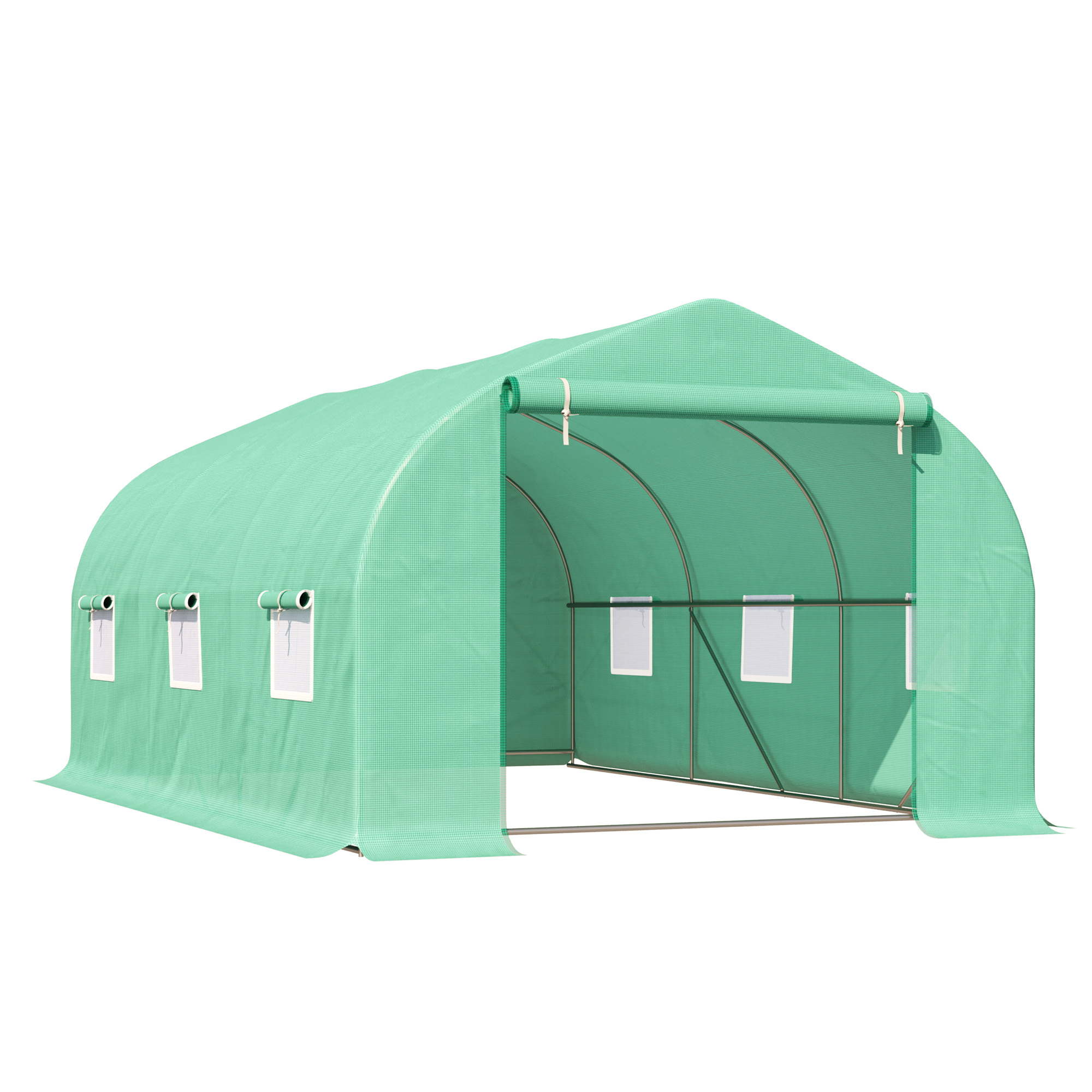 Outsunny Invernadero Caseta con 6 Ventanas Buena Ventilación Estructura de Acero Estable Gran Entrada Cremallera para Cultivo Plantas Jardín Terraza 450x300x205 cm Verde
