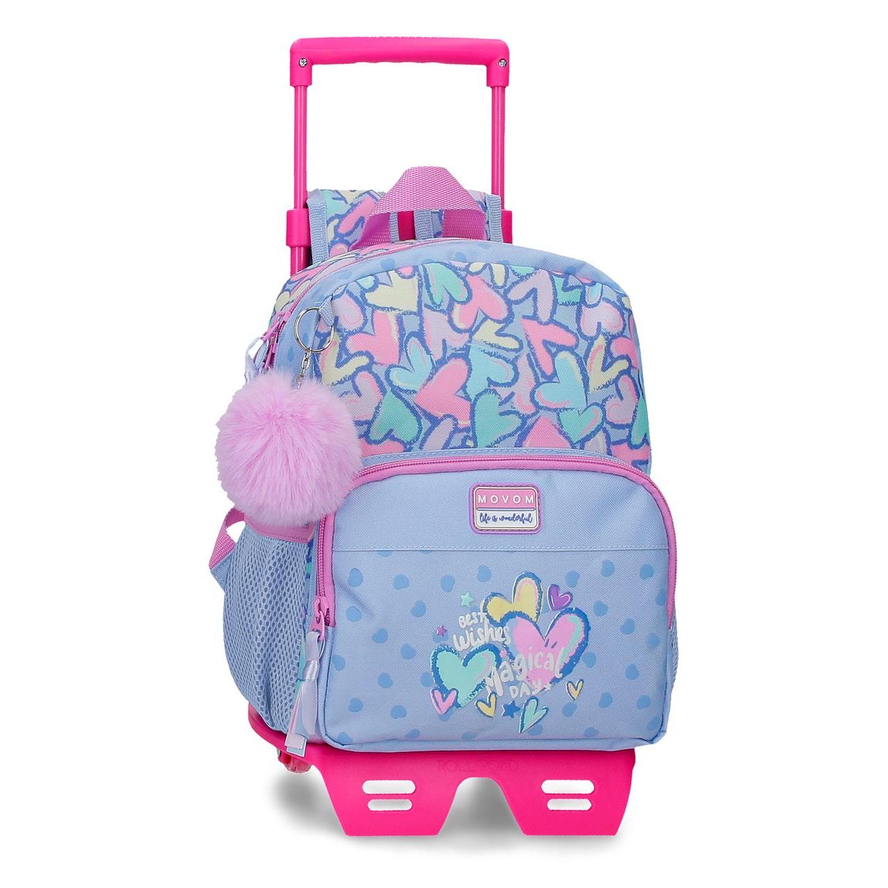 Mochila escolar con carro Movom Best Wishes 23x28x10cm Lila