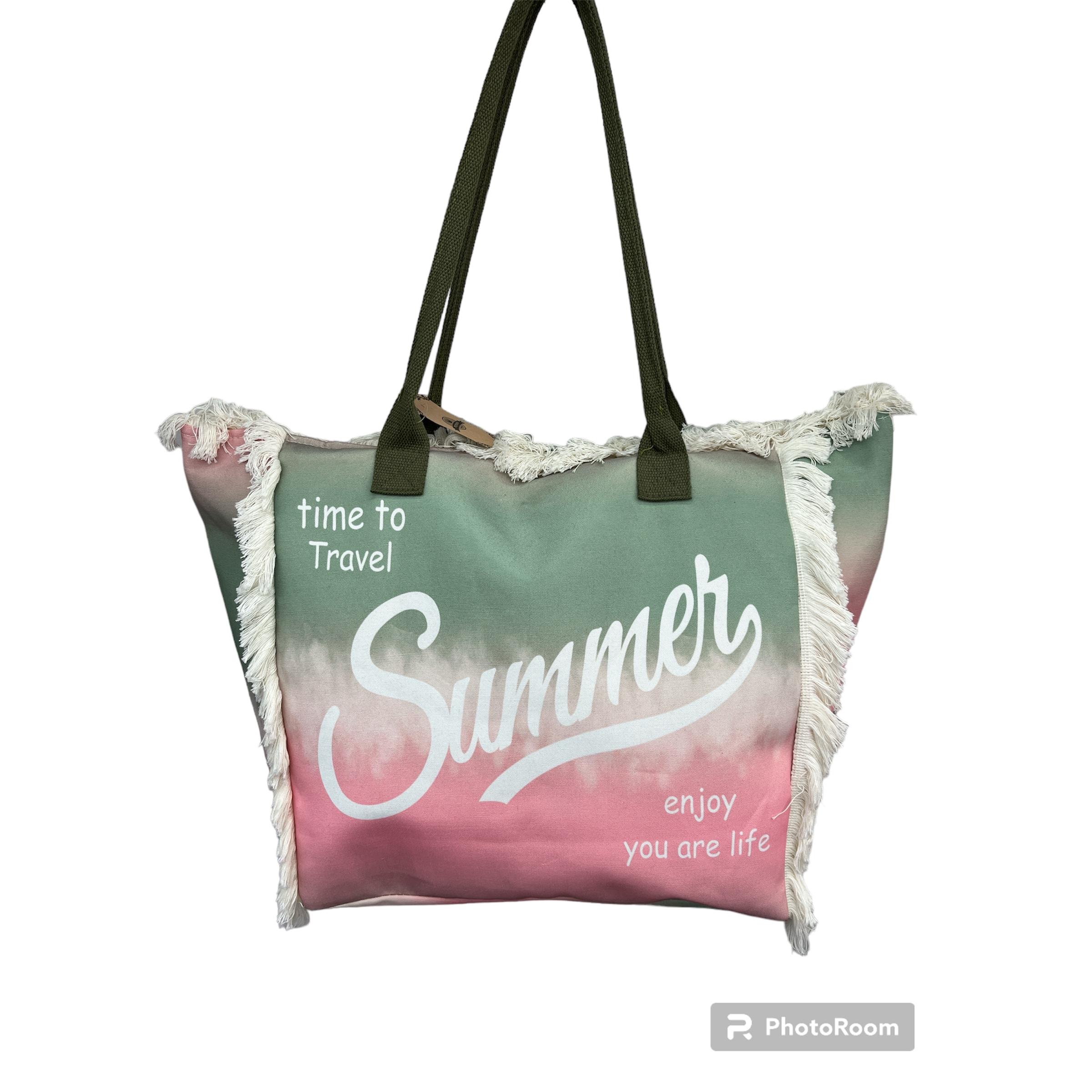 MEJORADA Bolso de Playa o Piscina Grande con Estampados de Colores Frase | Modelo Verano MEDIDA 55CM×37CM×19CM