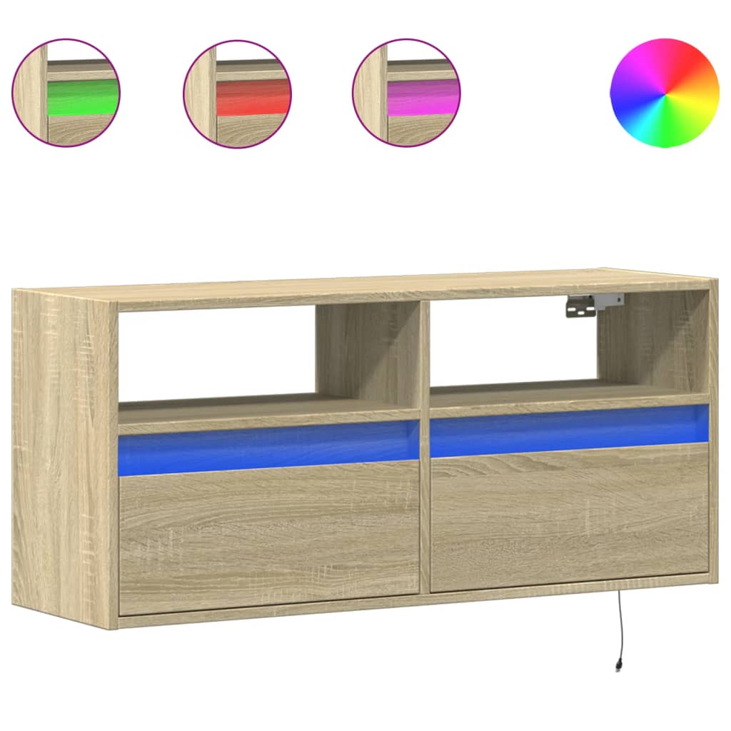 vidaXL Mueble de TV de pared con luces LED roble Sonoma 100x31x45 cm