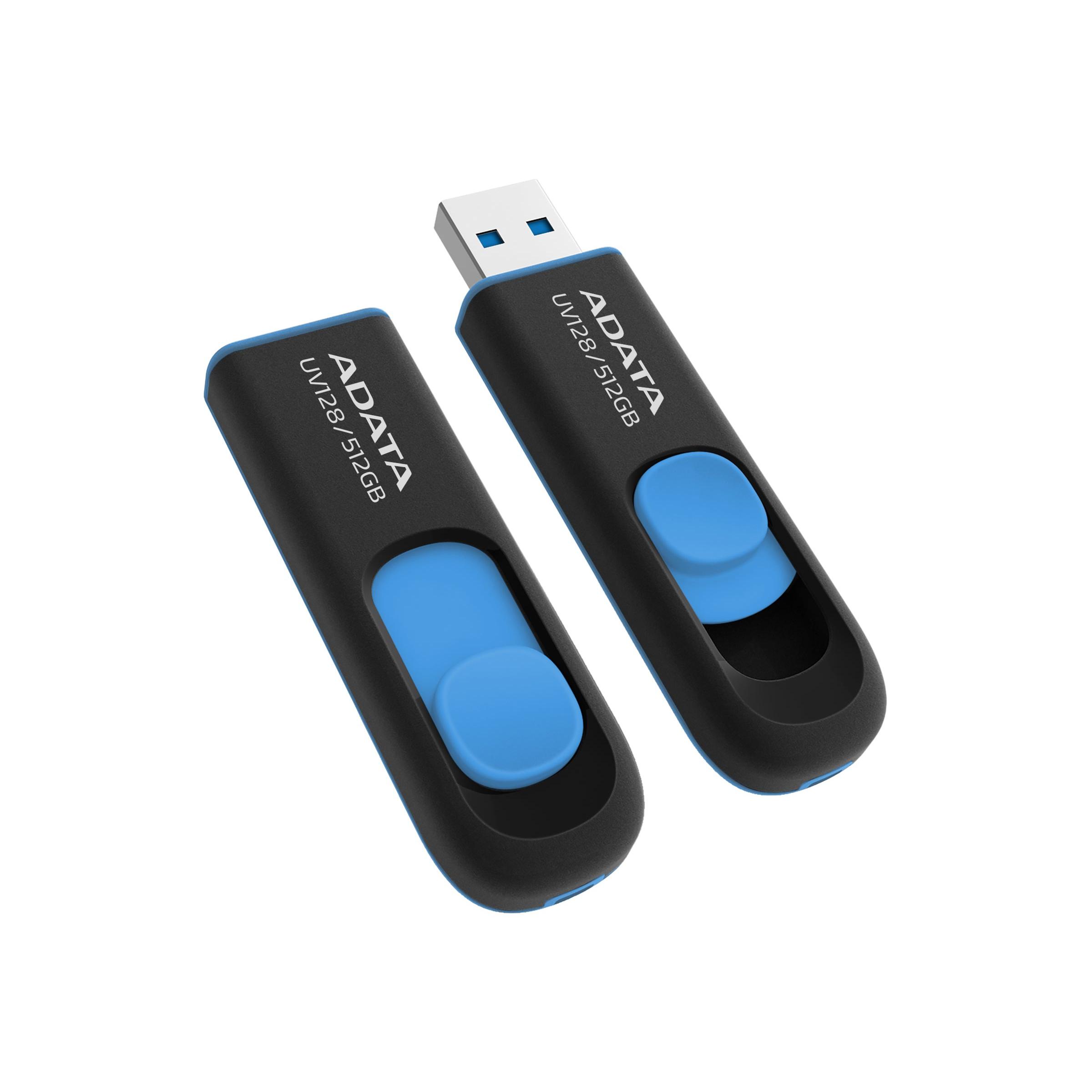 Unidad flash USB ADATA UV128 de 512 GB, USB 3.2 Gen1, color negro/azul