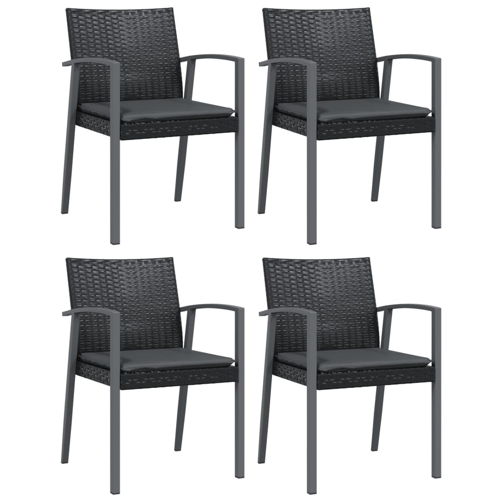 vidaXL Sillas jardín cojines 4 uds ratán sintético negro 56,5x57x83 cm