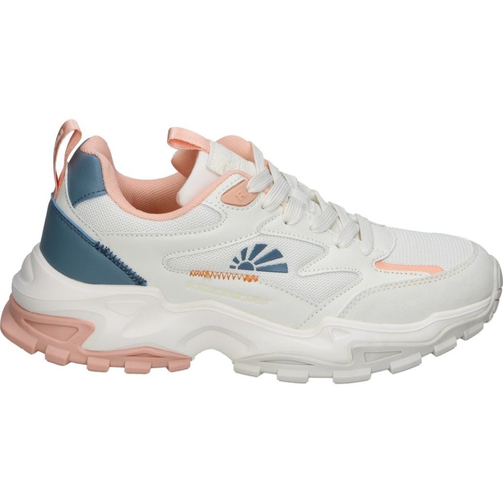 REFRESH | Zapatillas con Plataforma Refresh para Mujer – Deportivas Blancas con Detalles en Azul y Coral – Sneakers con Cordones – Suela Track con Plataforma – Cómodas y Versátiles – Modelo 175017