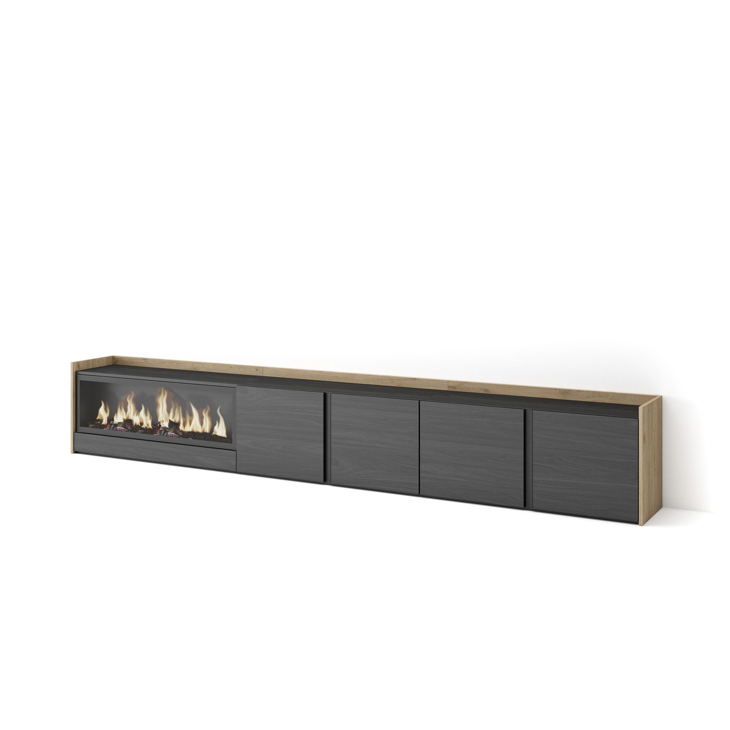 Mueble TV, Televisión, 315x35x50cm, Para TV hasta 80", Chimenea eléctrica XXL
