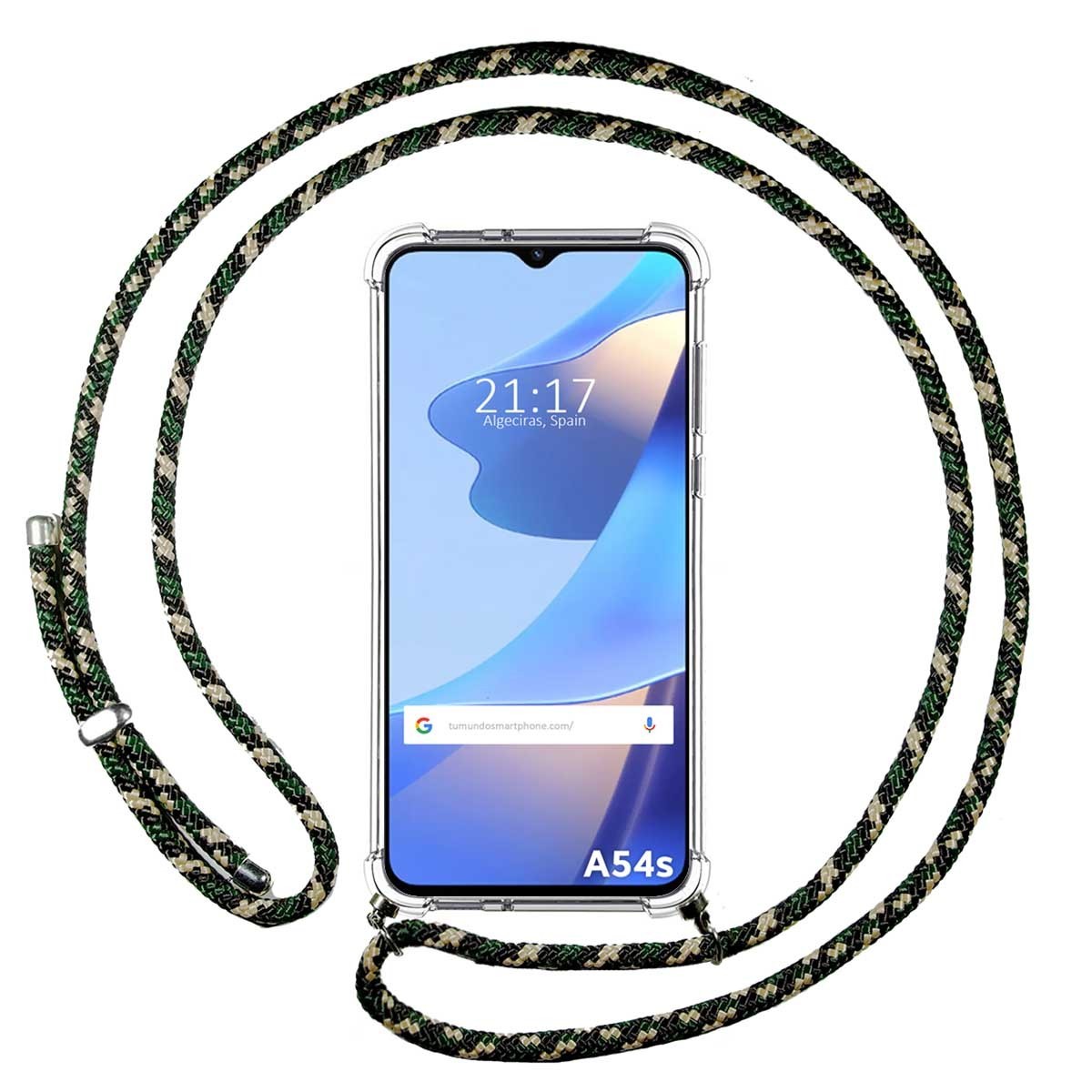 Funda Colgante Transparente para Oppo A54s con Cordon Verde/Dorado