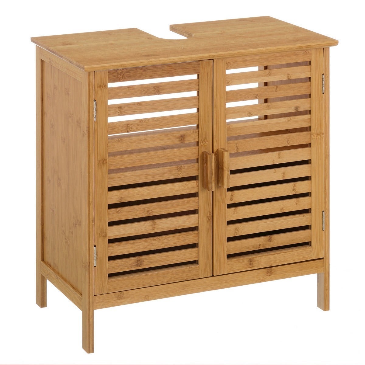 Mueble bajo lavabo de bambú marrón con 2 puertas de 60x62x30 cm Preciosas puertas de persiana de estilo nórdico. Aprovecha el espacio con este armario funcional que da orden y calidez. CasaSelección
