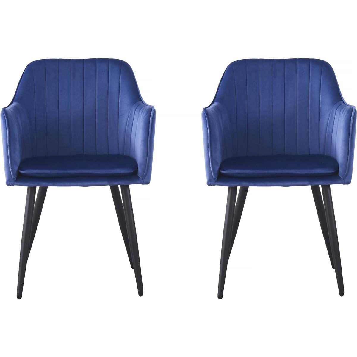 Habitat y Jardin - Conjunto de 2 sillas de terciopelo con reposabrazos "Velma" - Azul