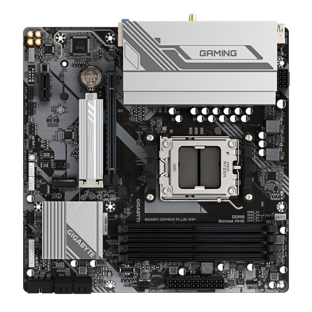 Gigabyte - Placa base B650M GAMING PLUS WIFI para PC compatible con procesadores AMD Ryzen 7000/8000/9000, soporte DDR5 hasta 8000 MHz, 4 ranuras DIMM, 256 GB, M.2 PCIe 4.0 x4, WiFi 6E y red 2.5GbE