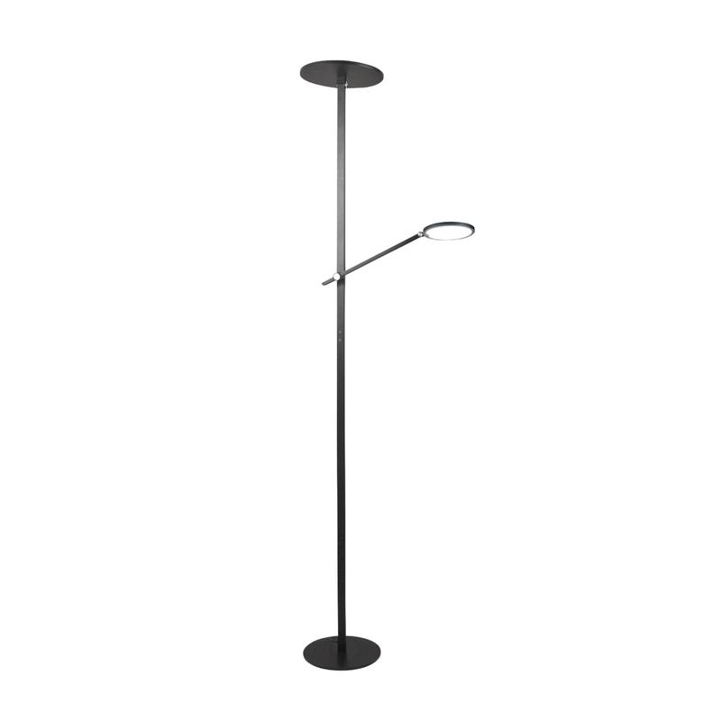 Regina - Lámpara de pie LED negra de metal H.180 cm Fabas Luce - 2 luces de 36W y 12W con LED integrado 3000K