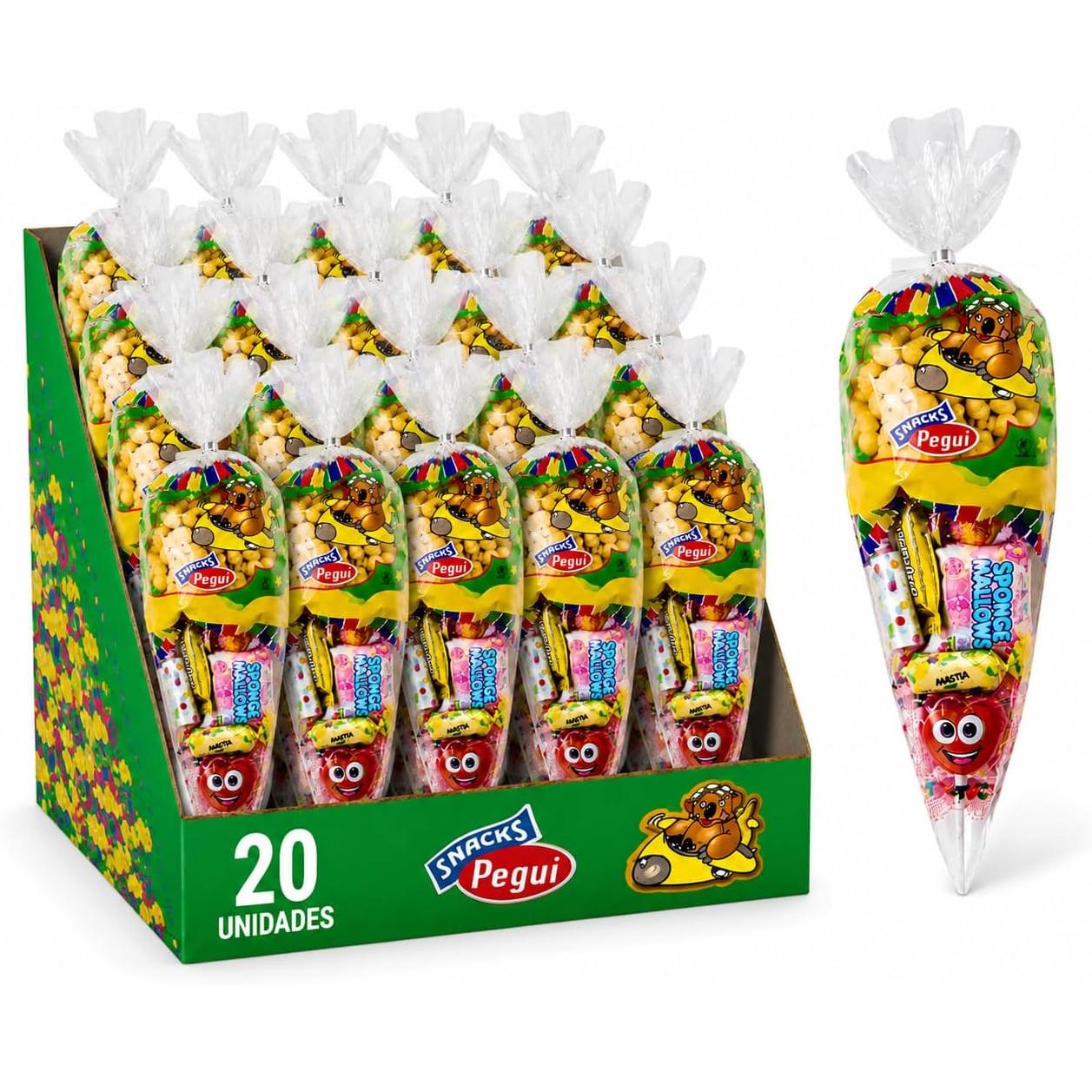 Conos de Chucherías para Cumpleaños – Pack de 30 Conos Surtidos con Gusanitos, Fizz Roll, Piruleta, Escalofríos, Nube y Caramelo de Frutas | Bolsas de Chuches para Fiestas Infantiles, Piñatas DAME DESCRIPCION