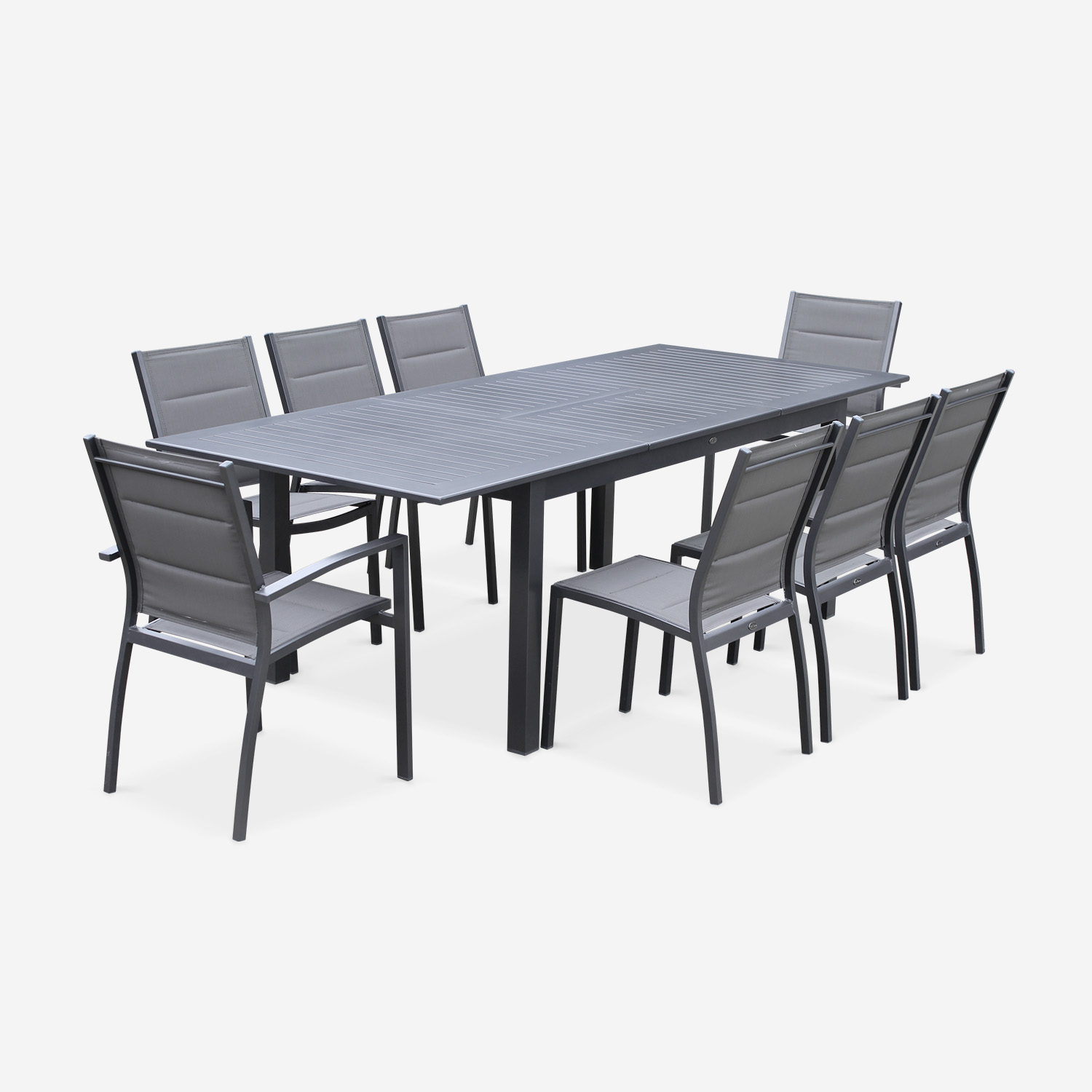 sweeek - Mesa de jardín extensible de aluminio con 8 sillas , Chicago , 244x100x75