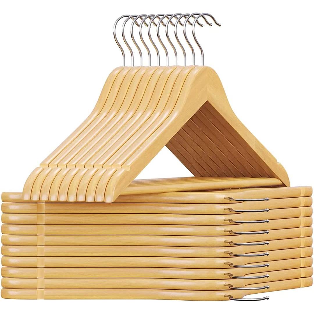 GREATOOL Perchas de Madera Natural 6/ 12 / 24 / 48 paq, Gancho Rotatorio de 360 Grado, Barra de Pantalón y Muescas en Hombros,Perchas para Abrigos, Trajes, Chaquetas