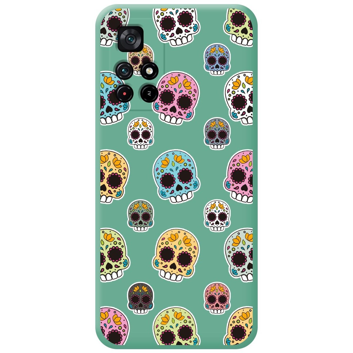 Funda Silicona Líquida Verde para Xiaomi Redmi Note 11s 5G diseño Catrina Dibujos