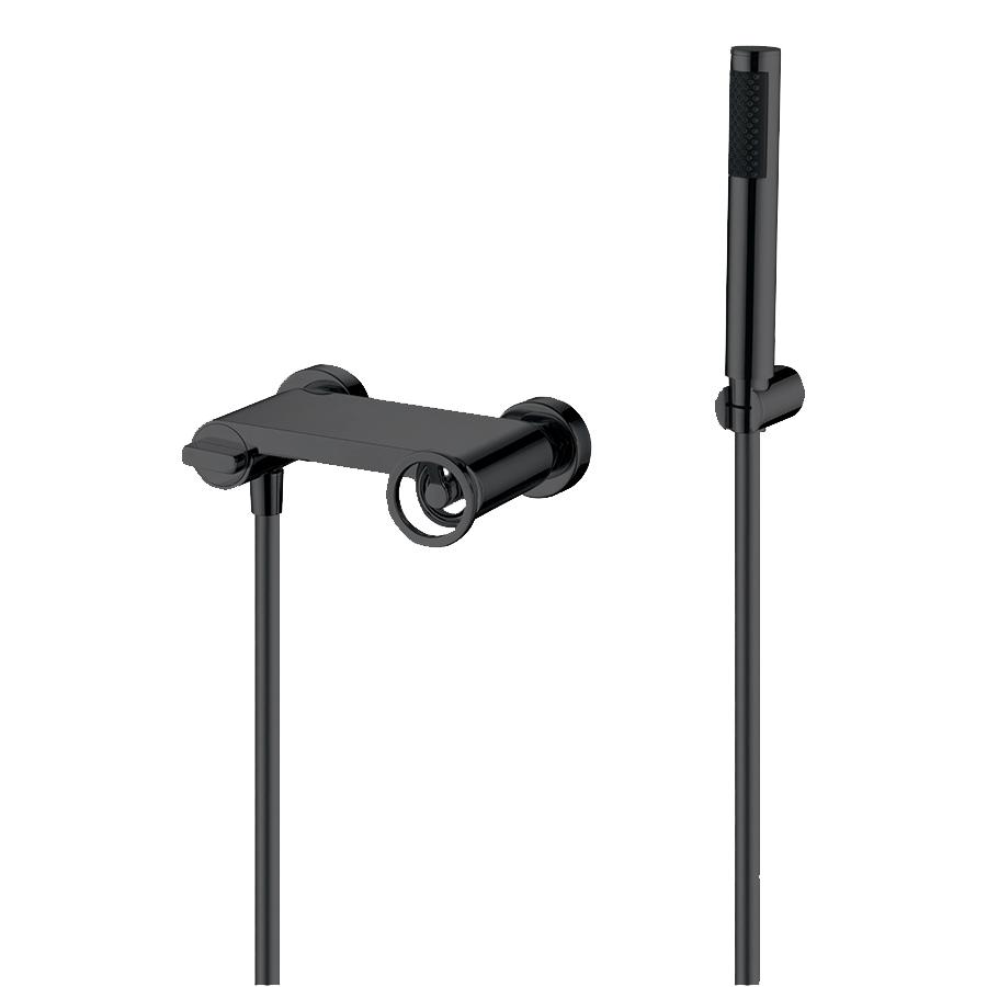 IMEX - Grifo Monomando Ducha con Alcachofa y Flexo  Grifo Mezclador de Bañera y Ducha con Soporte para Alcachofa  Grifería Ducha con Caudal de 12L/min  Serie Olimpo  Color Negro