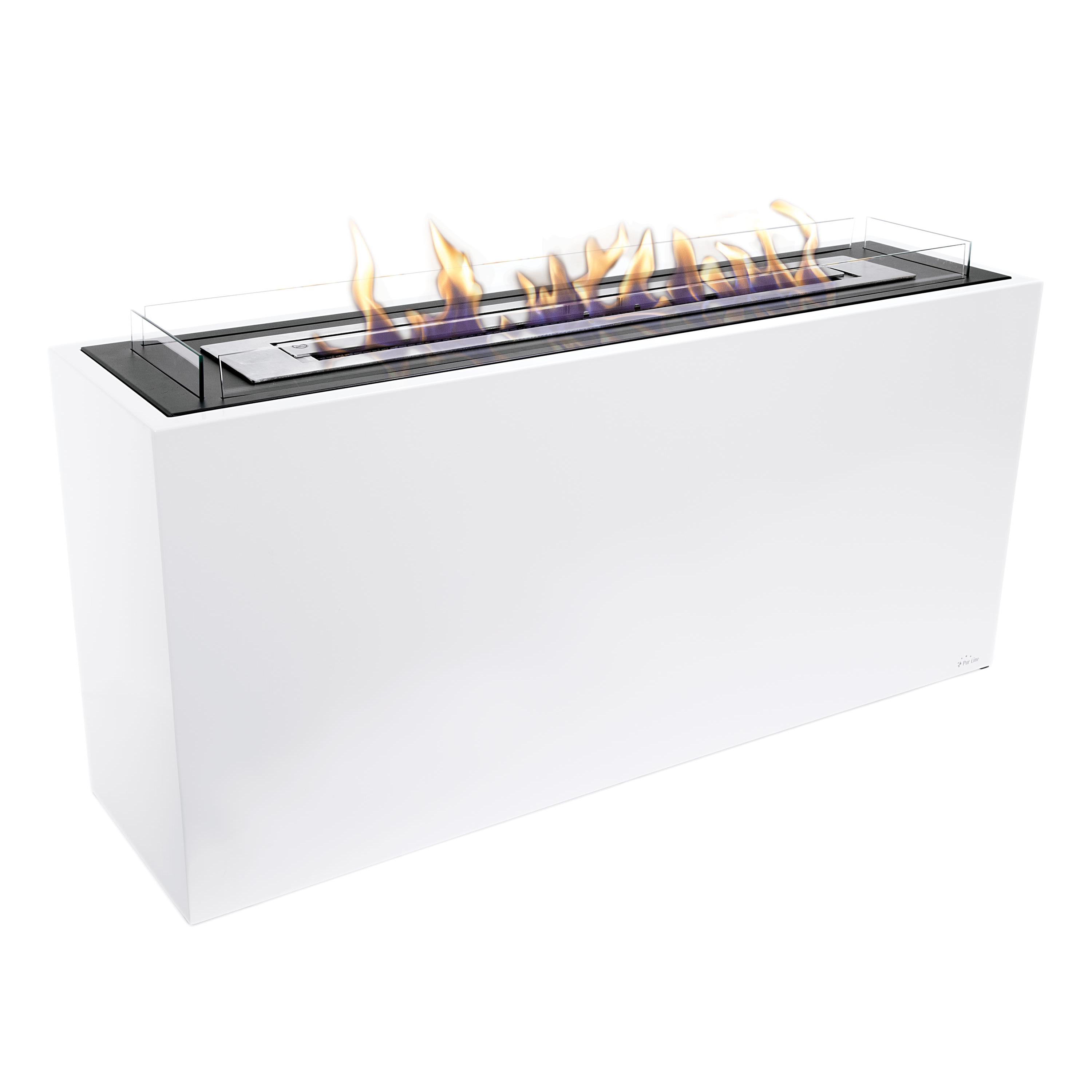Chimenea de etanol de suelo de grandes dimensiones en acero lacado blanco y 3 quemadores Purline GEA