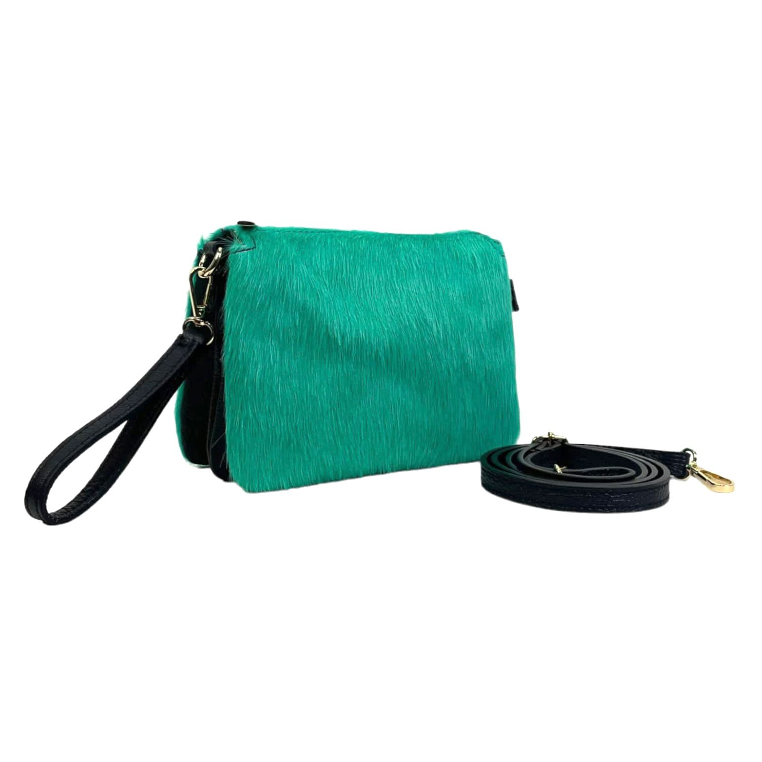 énvo - Bolso Bandolera de Piel Auténtica para Mujer, 3 Compartimentos con Estampado Animal Print con Pelaje Natural, con Correa Ajustable y Extraíble, Bolso de Mano con Correa para la Muñeca