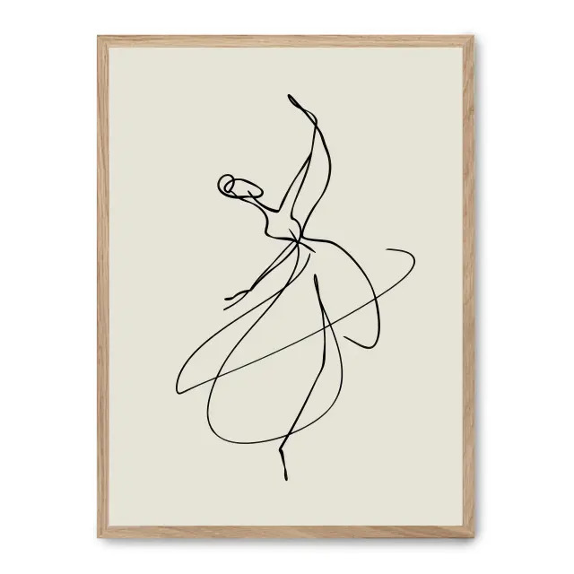 Cuadro woman line art xvi 30x40cm, Póster impreso en papel de primera calidad de 180gr, montado sobre marco de madera MDF acabado roble., Arte - Dibujo de línea