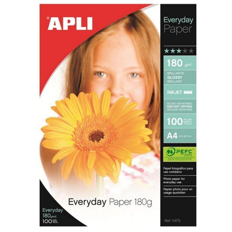 Papel Fotográfico Apli 11475/ DIN A4/ 180g/ 100 Hojas/ Brillante