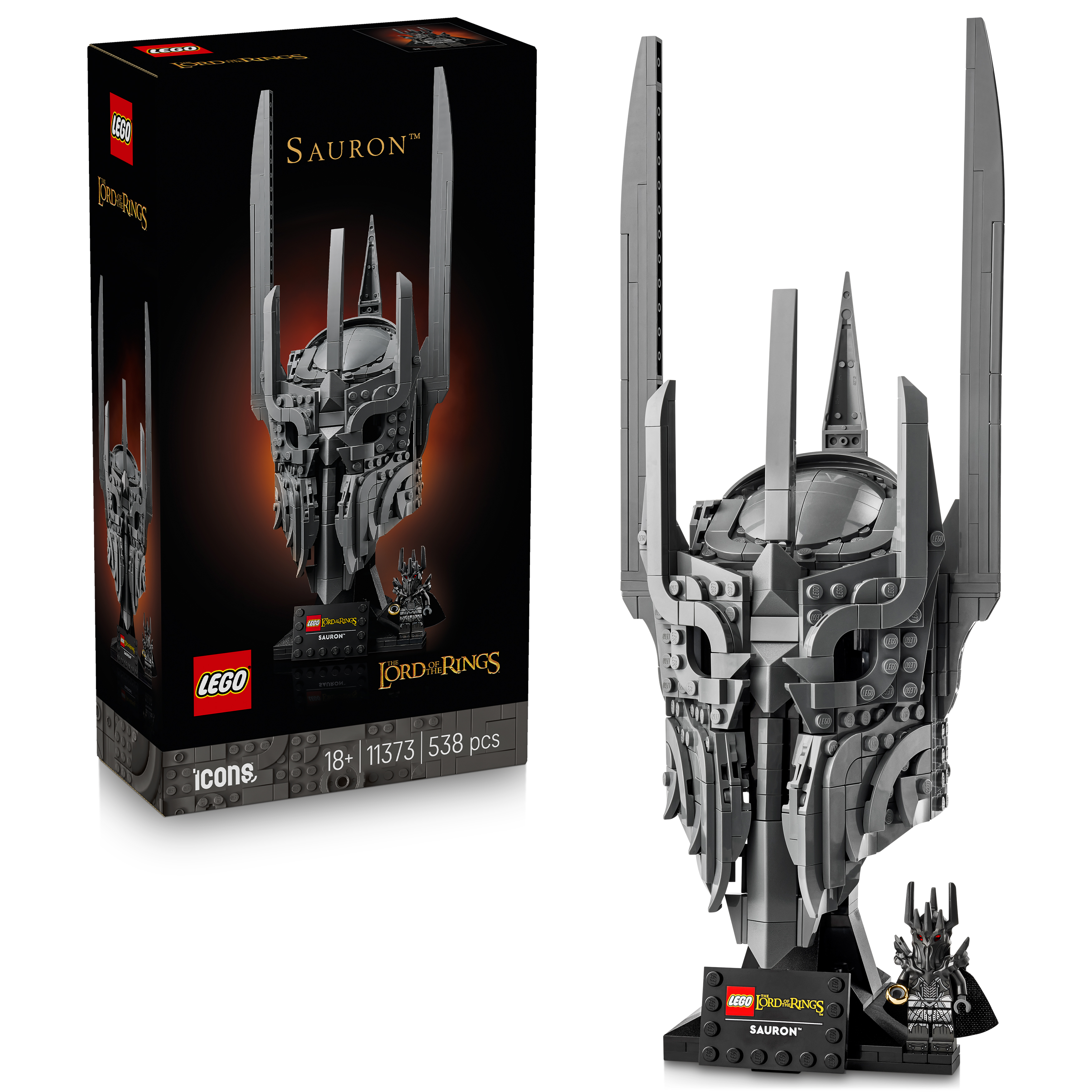 LEGO® 11373 Icons El Señor de los Anillos: Casco de Sauron Kit de Construcción y Decoración Coleccionable con Base de Exposición para Adultos a partir de 18 Años