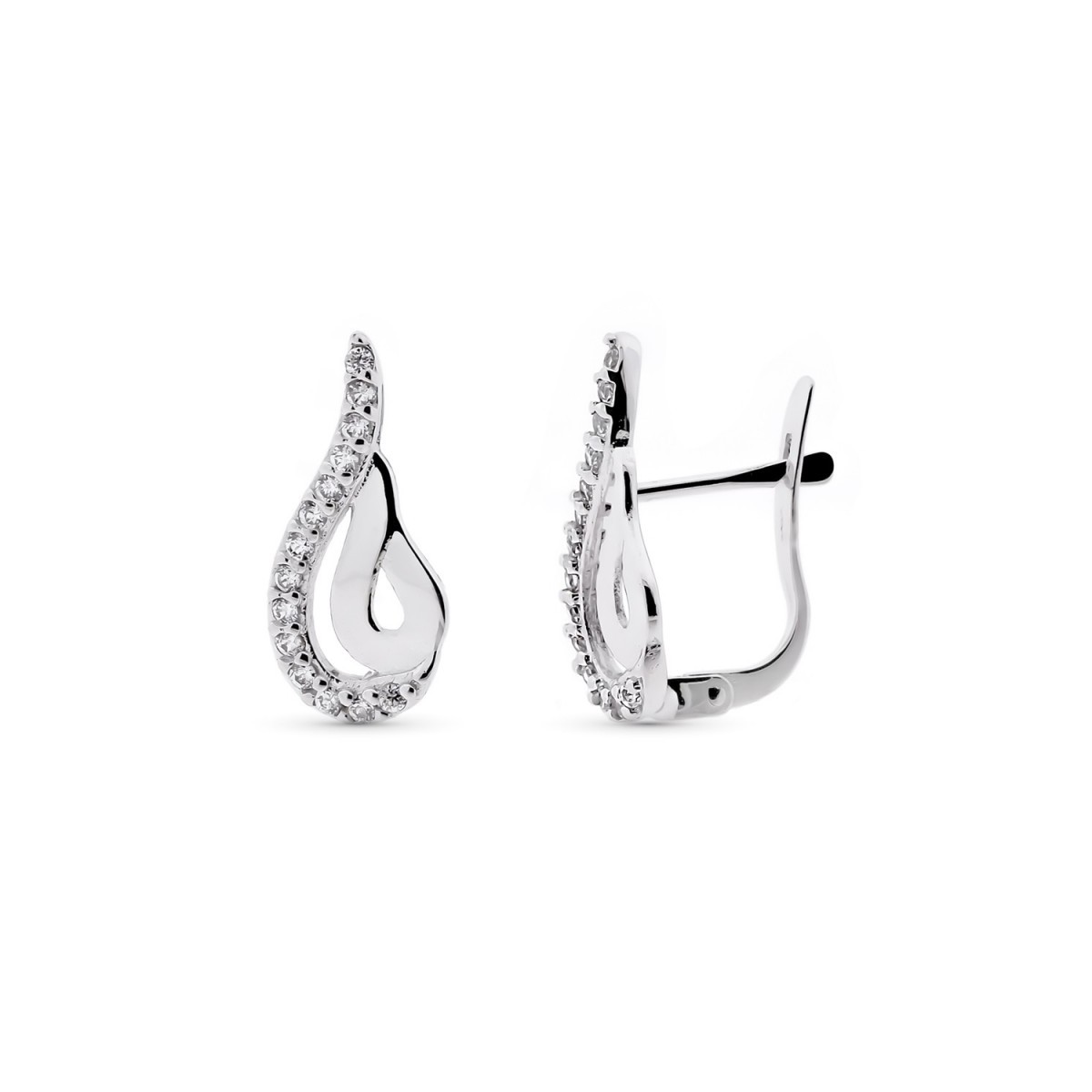 Pendientes oro blanco 9k mujer 16 mm.formas onduladas circonitas lisas