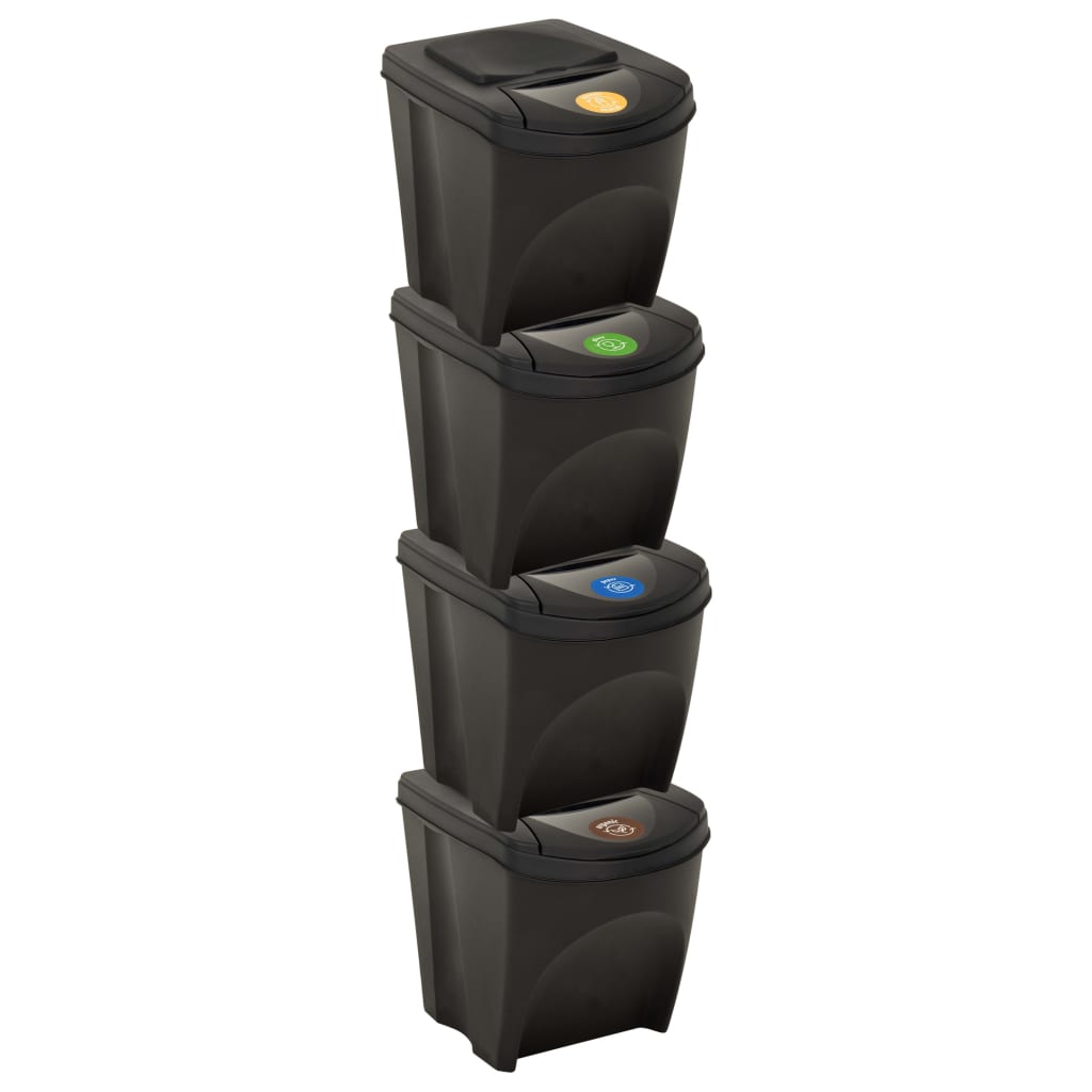 vidaXL Cubos de Basura Apilables 4 Piezas 100 L Contenedor Color Antracita,  Blanco,  Gris y mas
