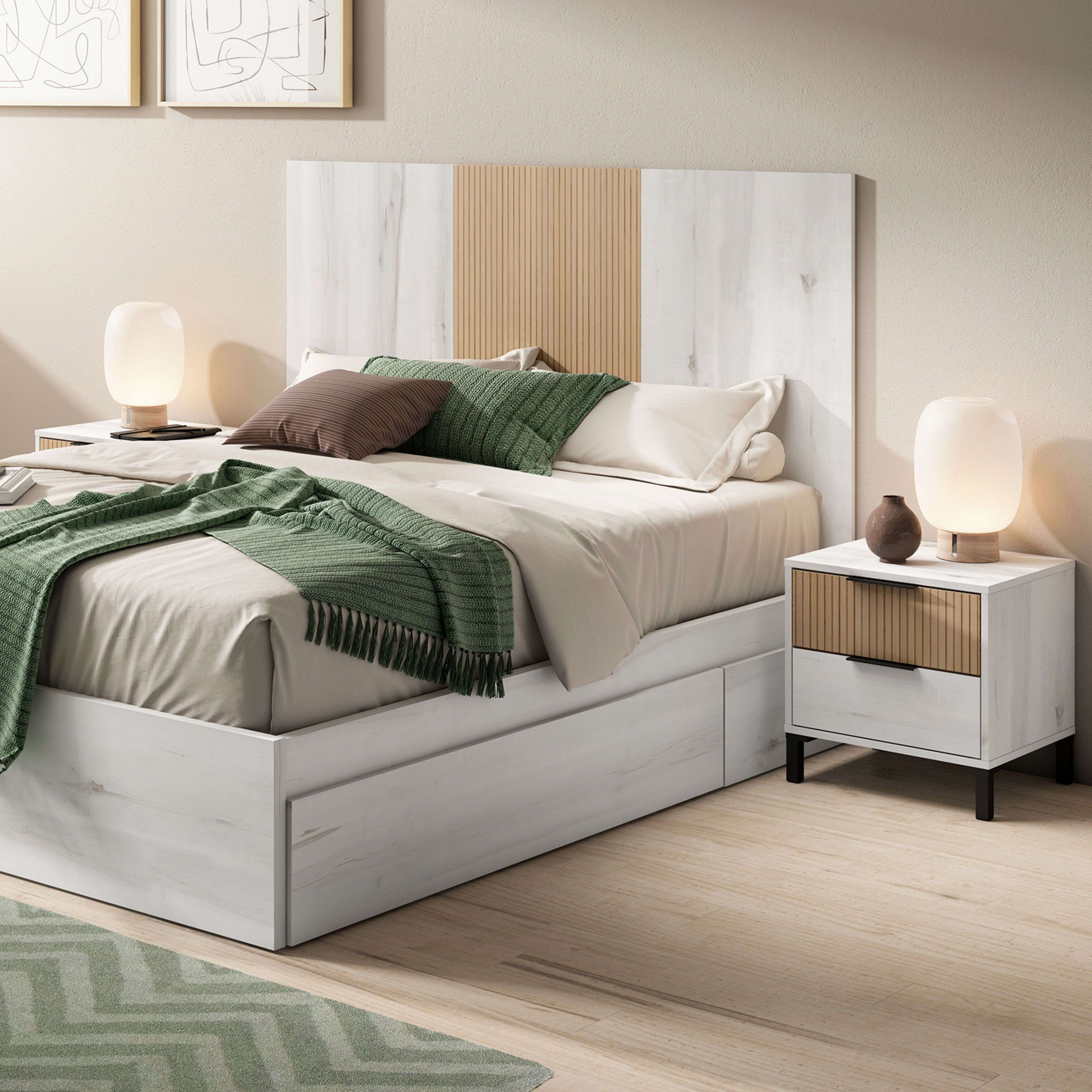 Miroytengo Cabecero De Cama Con Mesitas Arles Blanco Albo y Roble Rayado 159 cm
