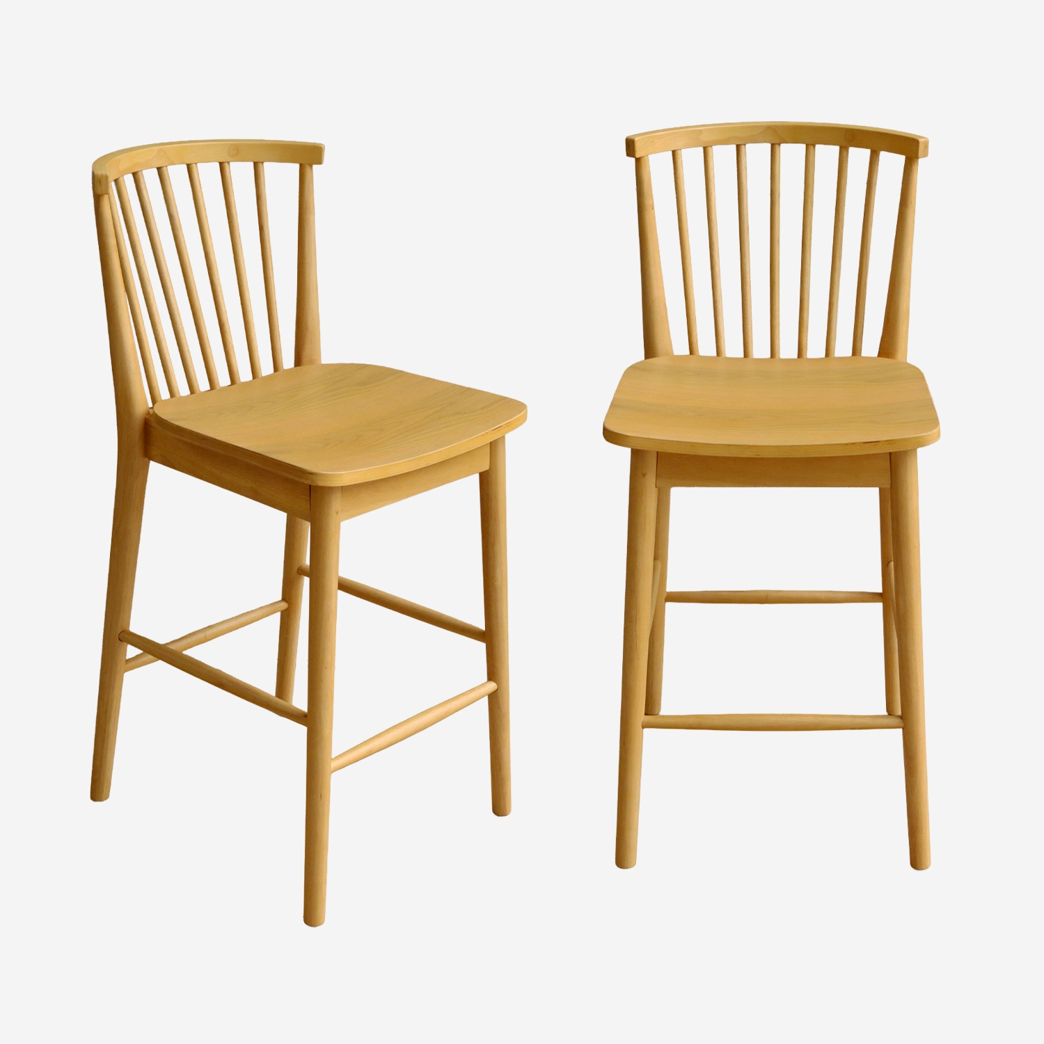 sweeek - Taburete de bar con barrotes de madera de hevea, set de 2 , Paula , 48x58x98