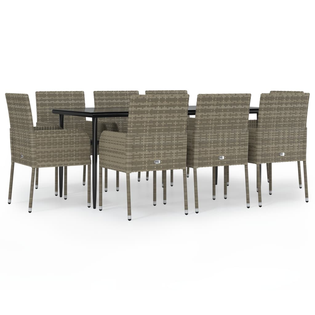 vidaXL Set comedor jardín 9 pzas y cojines ratán sintético negro gris