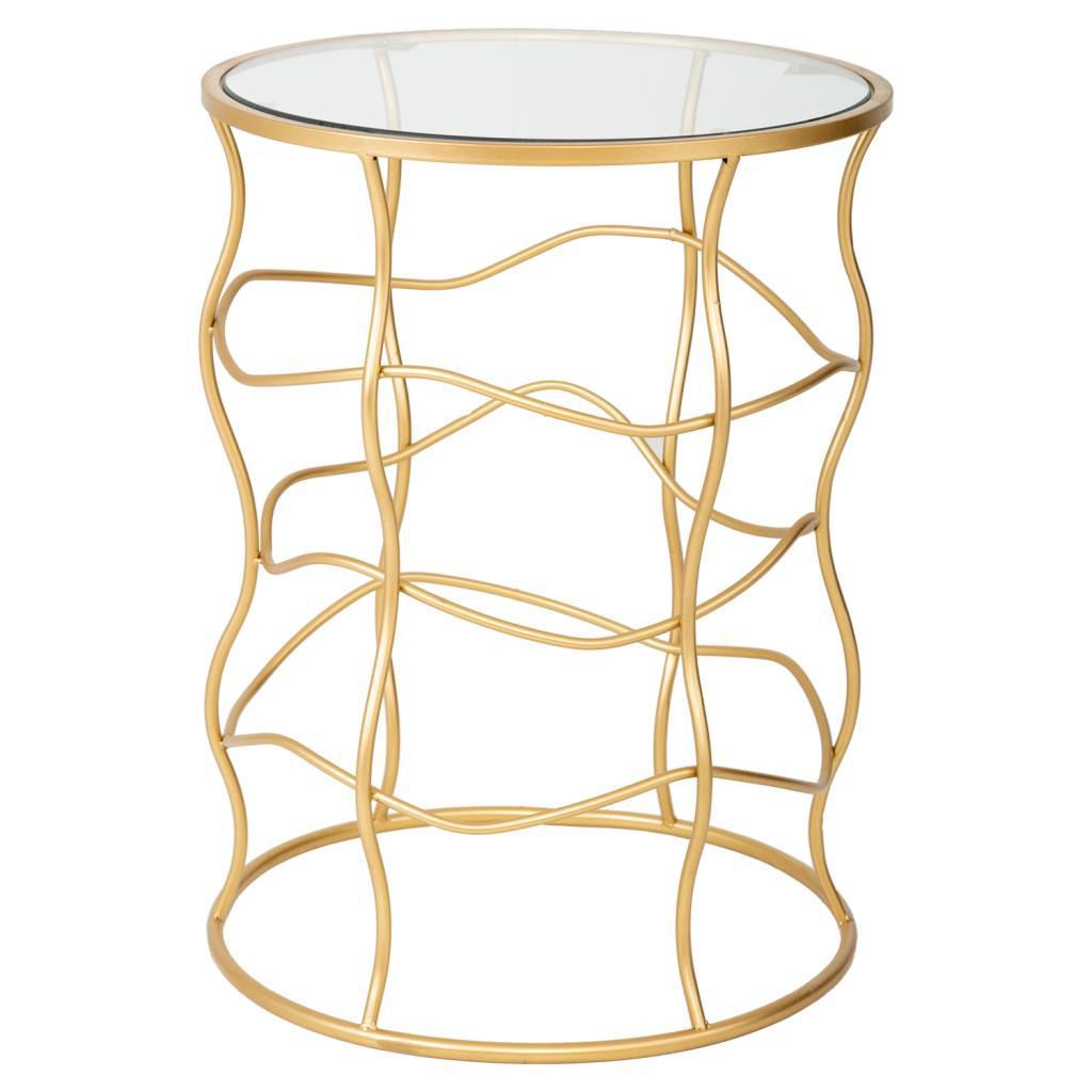 Mesa Auxiliar De Metal Dorado Y Cristal 46x46x60cm, El mejor complemento para tu hogar