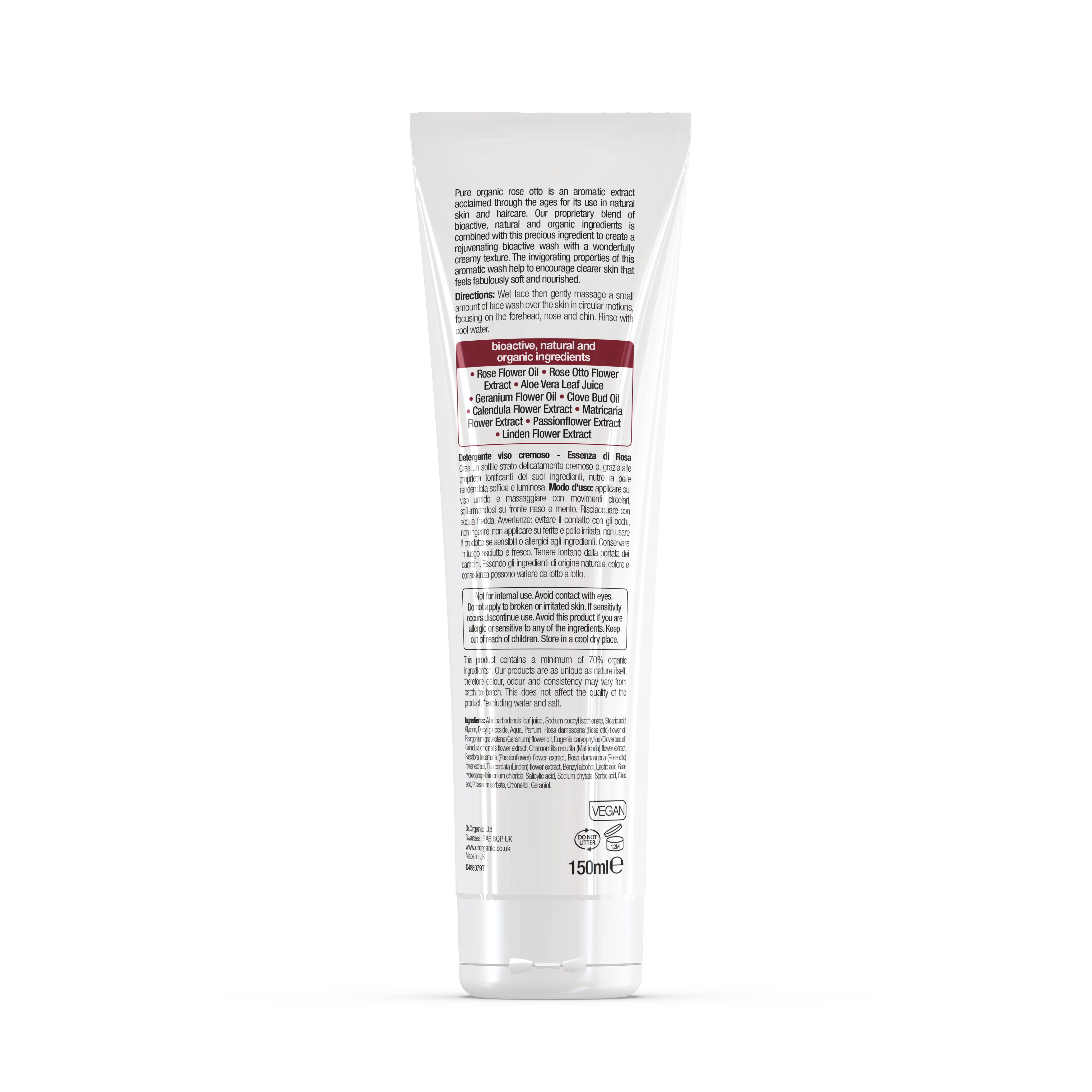 Organic Rose Face Wash, 150 ml – Detergente Viso 150 ml Dr. Organic