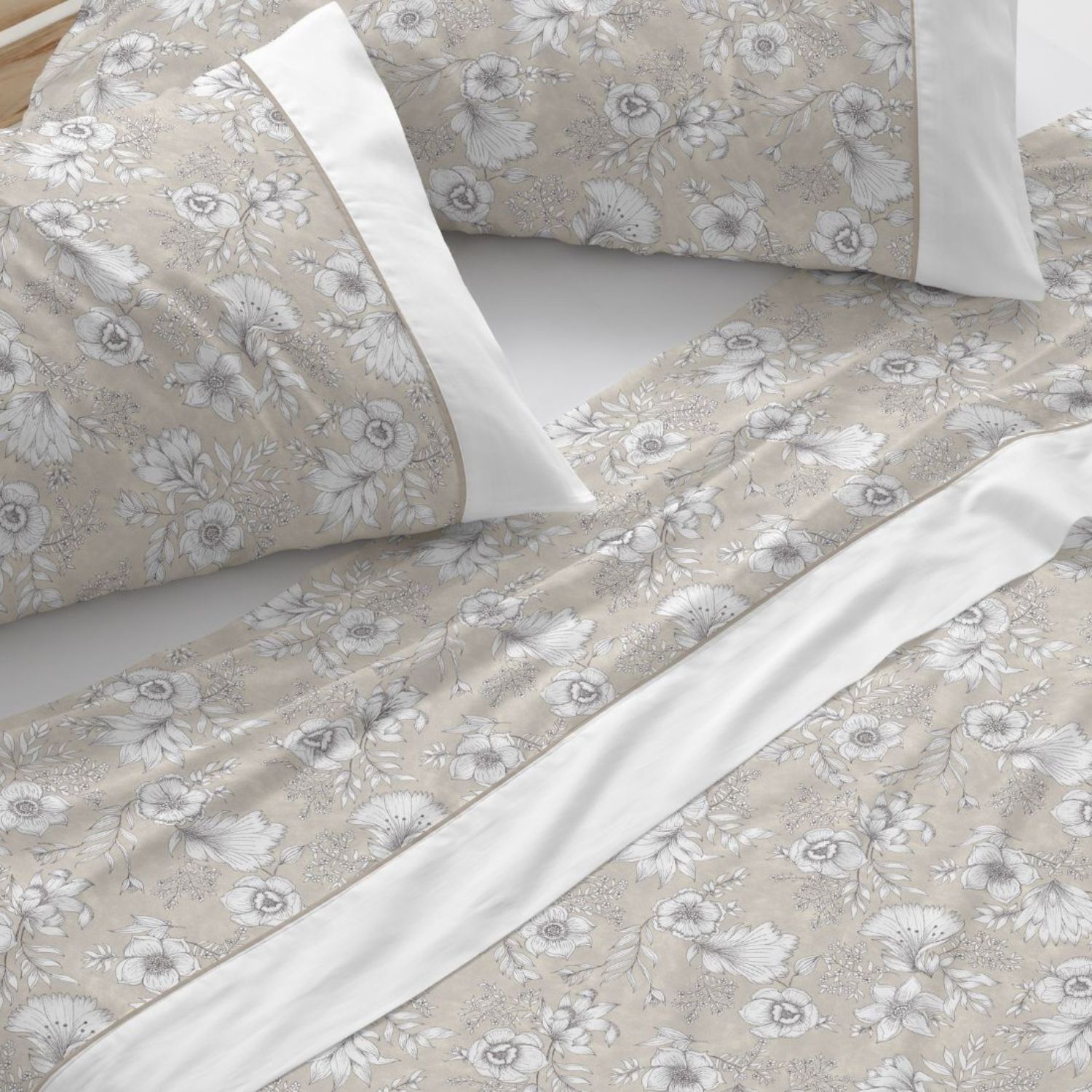 Juego Sábanas BURRITO BLANCO 100% Algodón Extrasuave Diseño Toile de Jouy Agua - Larga Duración, Anti-Pilling - Cama 90-200cm