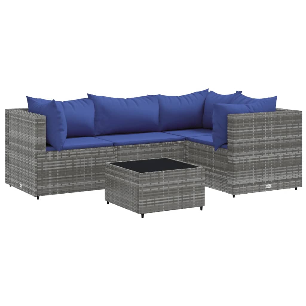 vidaXL Set de muebles de jardín 5 pzas y cojines ratán sintético gris