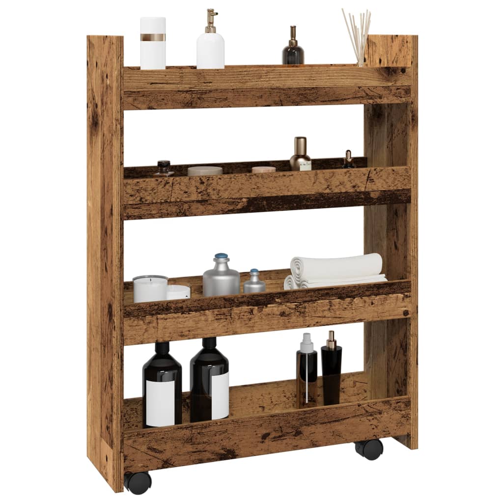 vidaXL Carro de almacenaje estrecho 4 niveles madera ingeniería en color Negro/Gris hormigón/Blanco y más