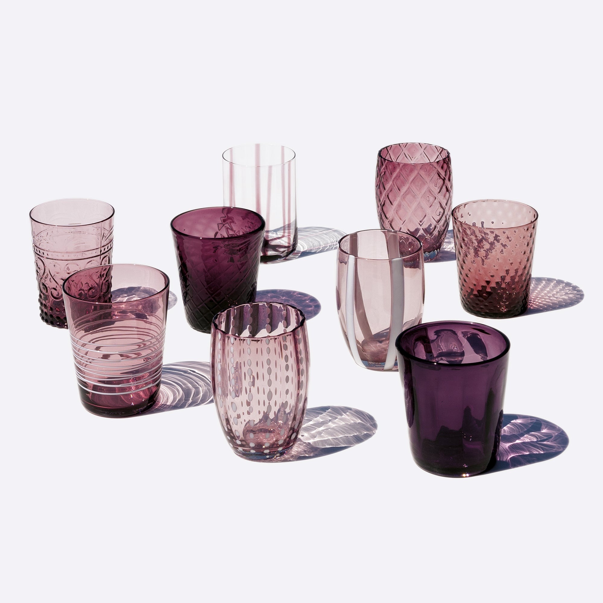 Zafferano Melting Pot Juego de 6 Vasos Monocolor - Amatista - Vidrio Soplado a Mano, 32 cl - Vasos Artesanales para Agua y Cócteles