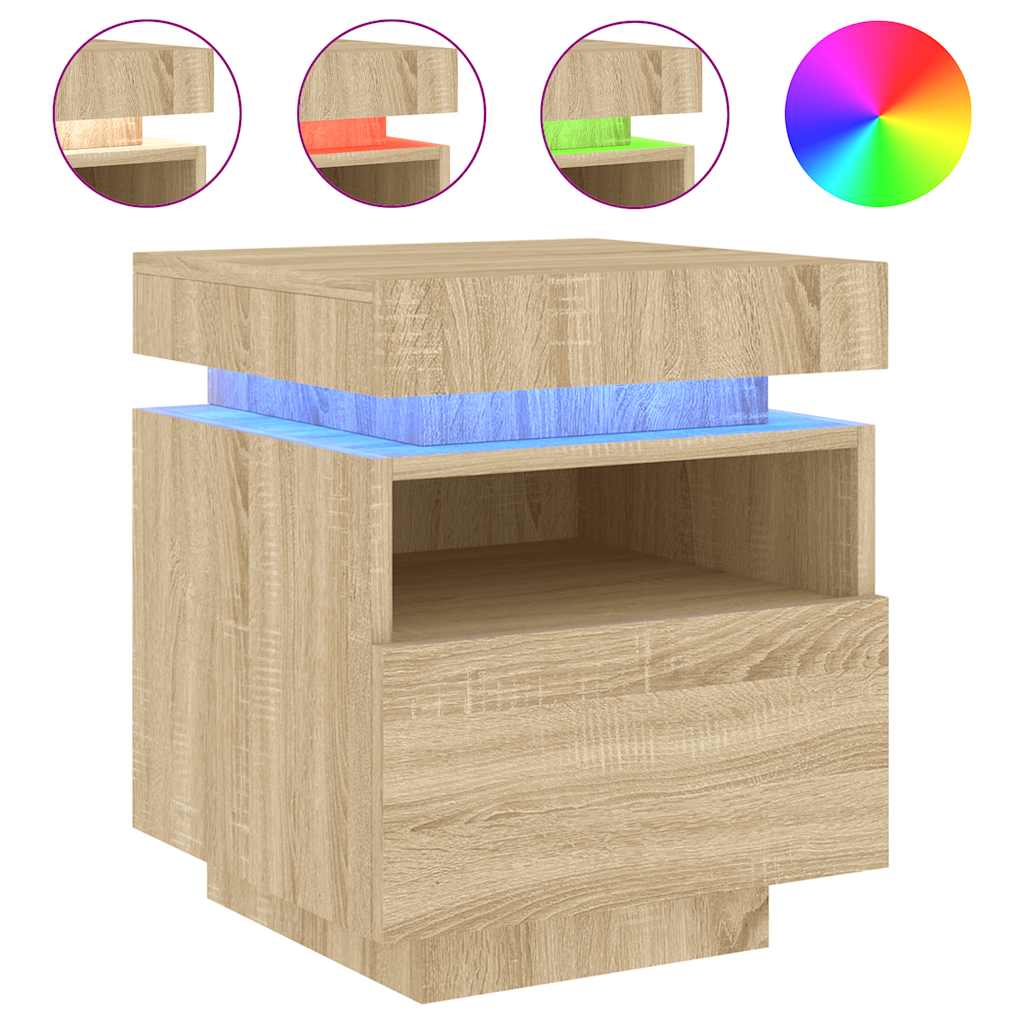 vidaXL Mesita de noche con luces LED roble Sonoma 40x39x48,5 cm