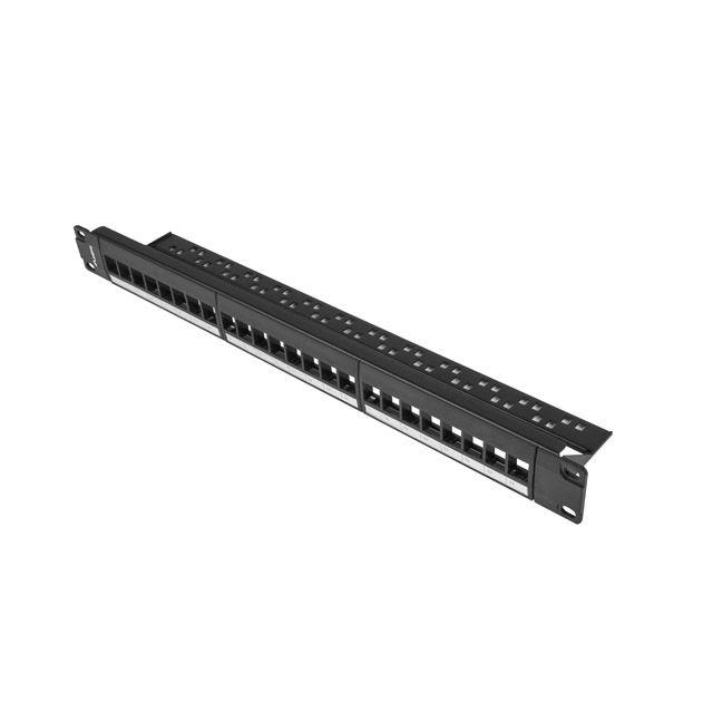 Lanberg - Panel de patch PPKS-1024-B con 24 puertos RJ-45 para rack 1U, diseño negro para oficinas y centros de datos