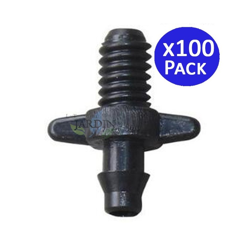 SUINGA Pack 100 Enlace microtubo riego mixto 4mm x rosca, accesorios de riego por goteo para jardinería y cultivo