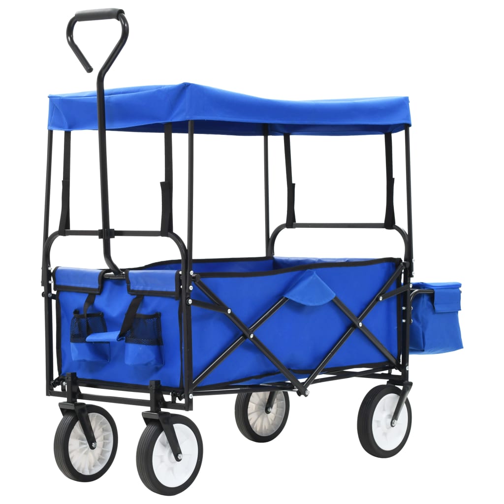 vidaXL Carrito de Mano Plegable de Acero con Capota Abatible Carro Viaje Color Azul,  Gris,  Rojo y mas