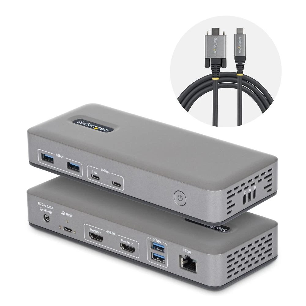 StarTech - Docking station USB-C 3.2 Gen 2 HUB Switch StarTech 196UE-USBC-DOCK con 2 HDMI 4K@60Hz, 4 USB-A y 2 USB-C para multitarea profesional en Windows y Ubuntu